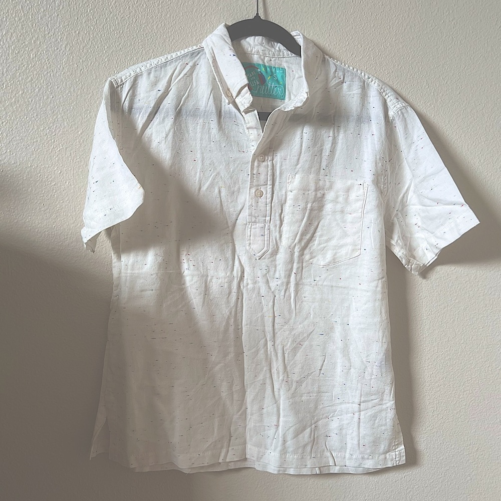 Chubbies The Nutter Mens White Confetti Splatter Party Polo Button Down Shirt-S